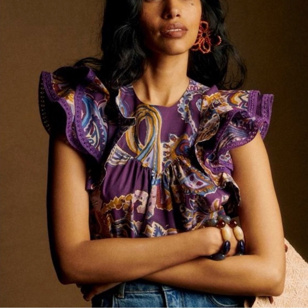 Sezane Florencia Blouse - Purple Soffi Print Size 38 NWOT